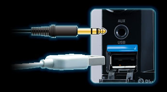 Port USB et connecteur AUX en façade